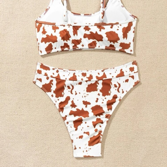 Boho cowgirl cowboy cow animal print bikini cheeky brown white - Picture 3 of 3
